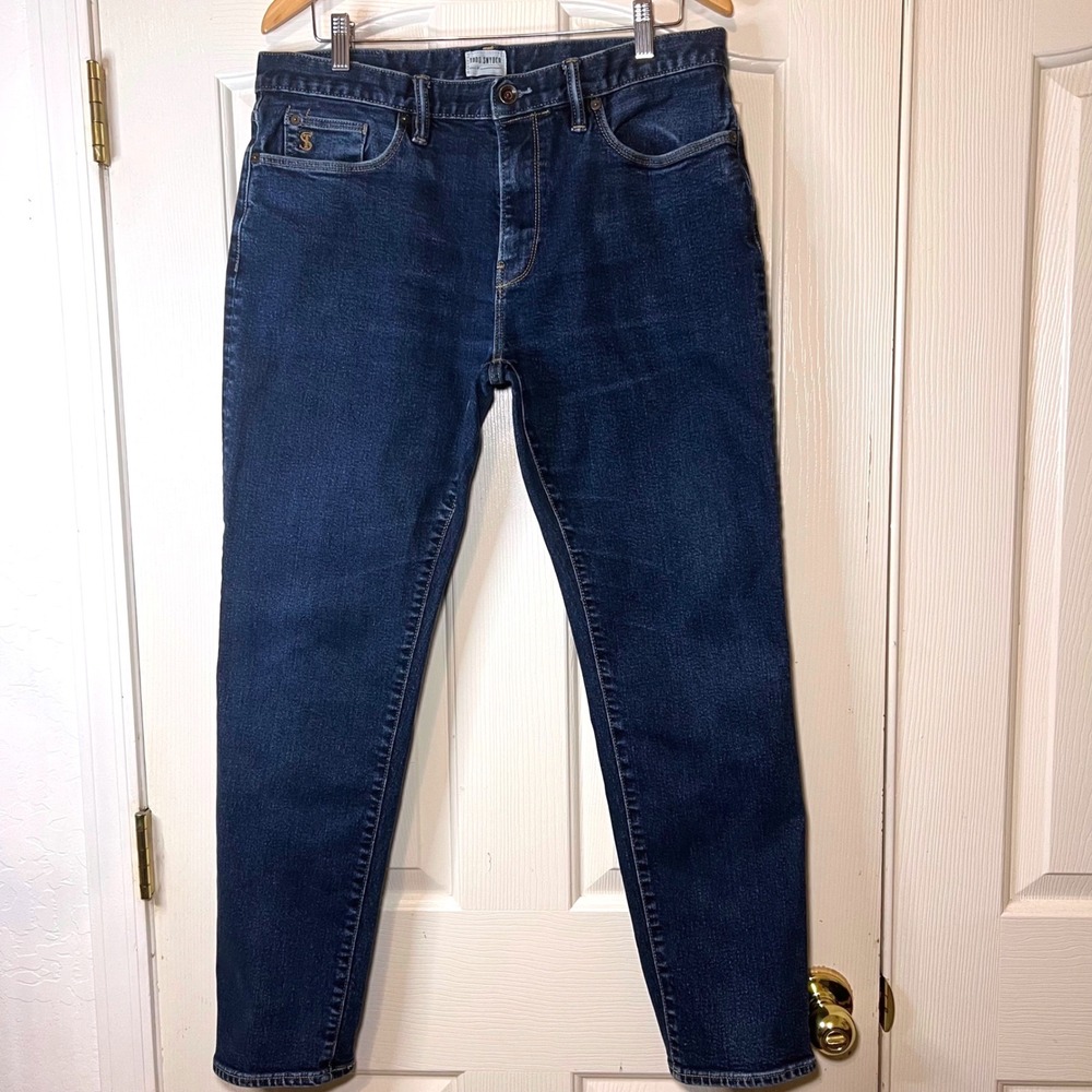 Todd Snyder Slim Fit Jeans Mens 36x32 Dark Wash Indigo Blue Button Fly Denim - Picture 2 of 10